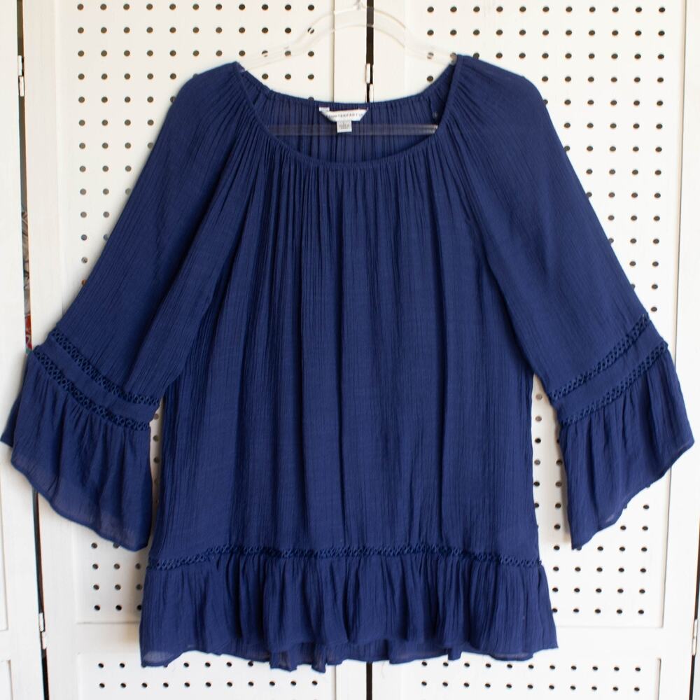 Counterparts Womens SIZE L Blue Tunic Top 3/4 sleeve